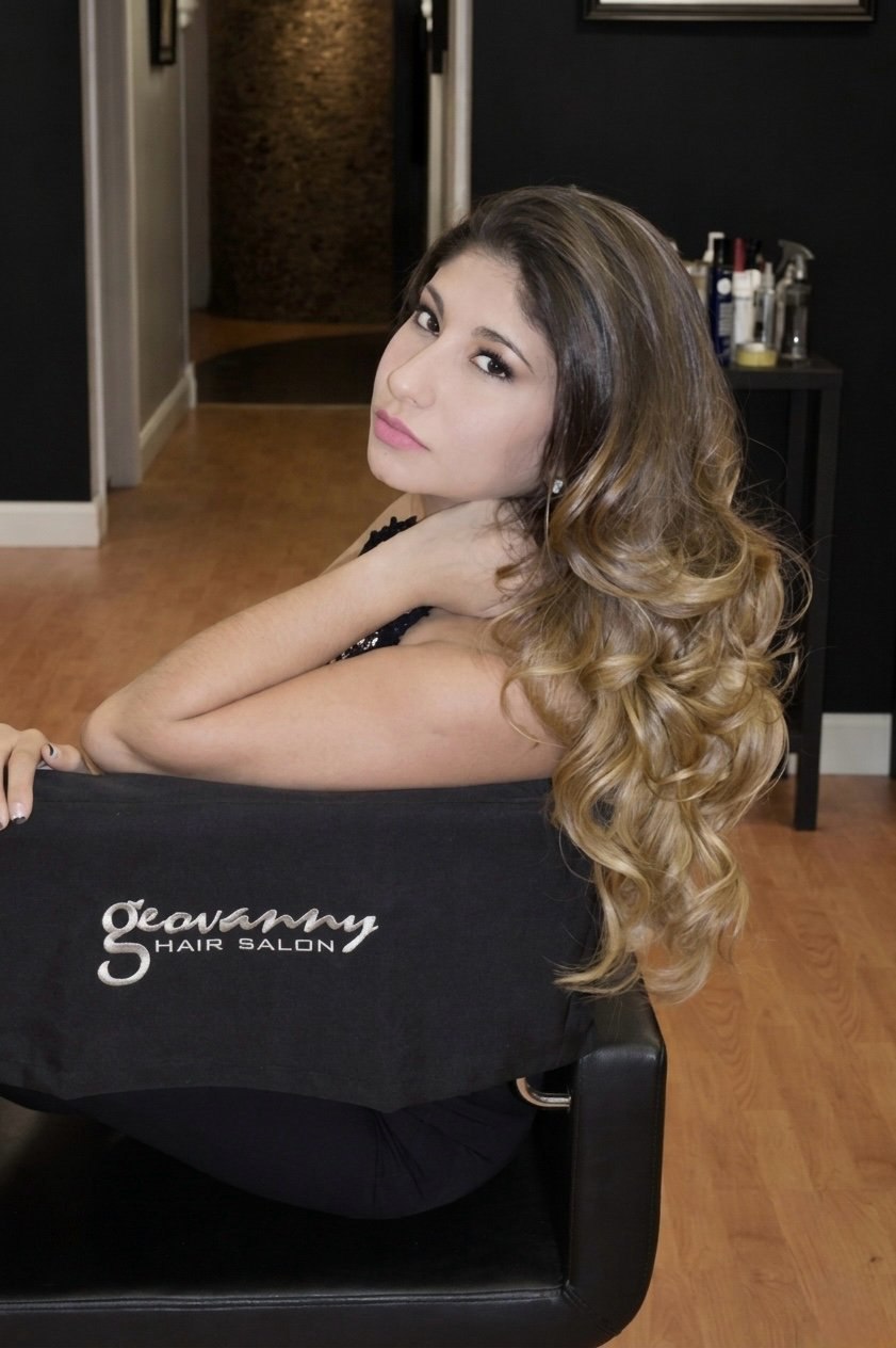 Long ombre waves styled at Geovanny Hair Salon